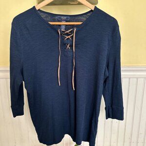 Chaps Denim Womens Lace-Up Navy Top 1X 100% Cotton